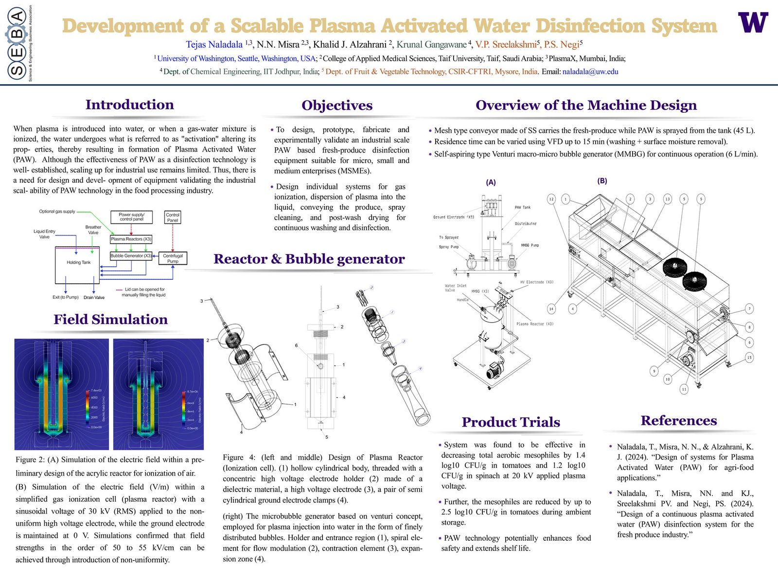Development of a Scalable Plasma Activated Water Disinfection System, research poster, University of Washington